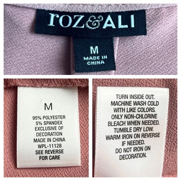 Roz & Ali Dressbarn Top Lace Split Neck Sleeveless Mauve Pink Women’s Size M - Picture 11 of 12